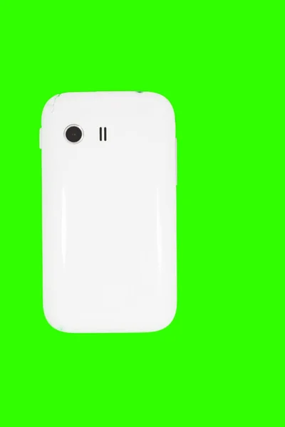 Witte Smartphone Back Cover Een Geïsoleerde Groene Achtergrond Een Ronde — Stockfoto