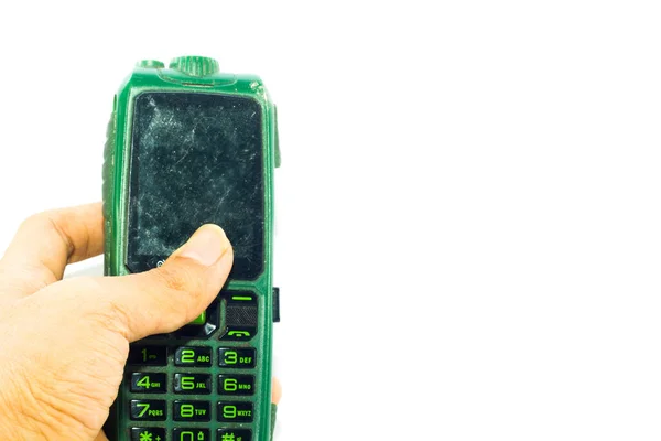 Leger Telecommunicatie Voor Het Bos Wordt Hand Gehouden Een Geïsoleerde — Stockfoto