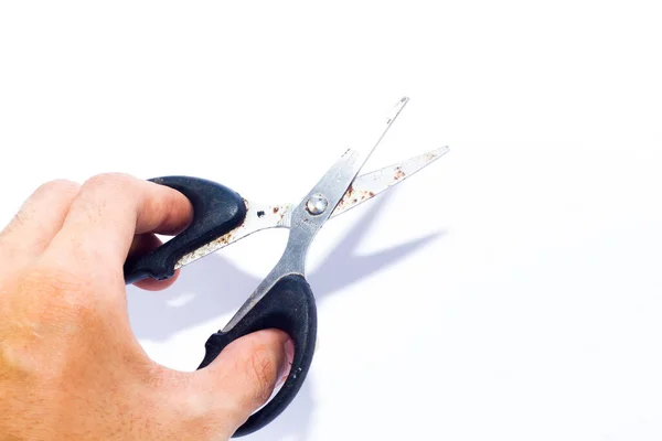 Small Black Scissors Hand Isolated White Background Want Cut Something — Stock Photo, Image