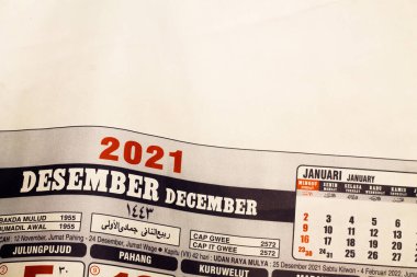 Yıl sonu takvimi 221. Güney Kalimantan, Endonezya. 12 Aralık 2021.