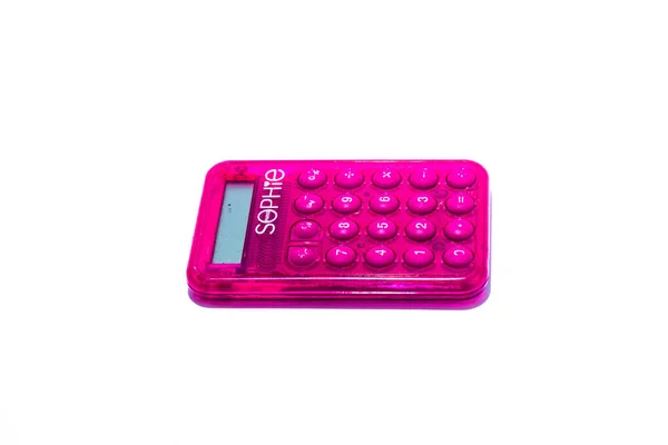 Produto Calculadora Bolso Rosa Fundo Branco Isolado South Kalimantan Indonésia — Fotografia de Stock