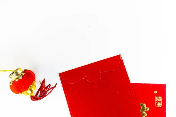 Enveloppe Rouge Lanterne Chinoise Sur Fond Blanc Isolé — Photo
