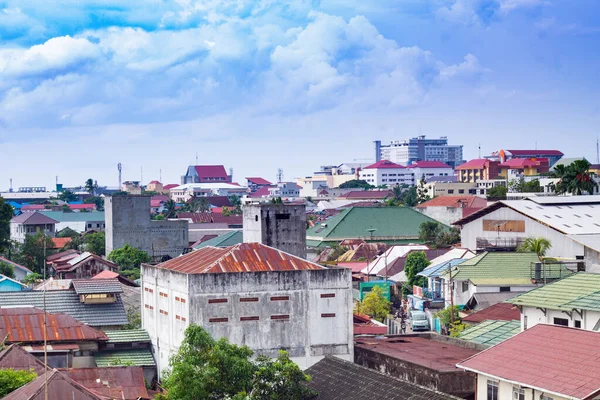 Pohled Husté Domy Městě Banjarmasin Indonésie Výhled Střechy Krytu Letecký — Stock fotografie