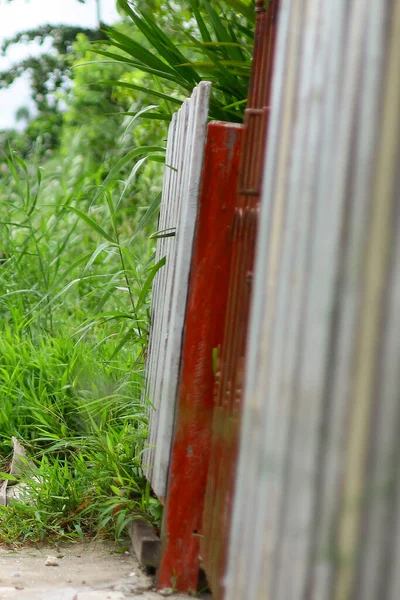 Omheining Muur Gevuld Met Gras Kopieerruimte Voor Milieudag Voor Wenskaarten — Stockfoto