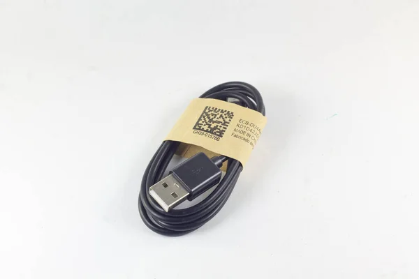 Black Micro Usb Cable Isolated White Background Copy Space Products — Photo
