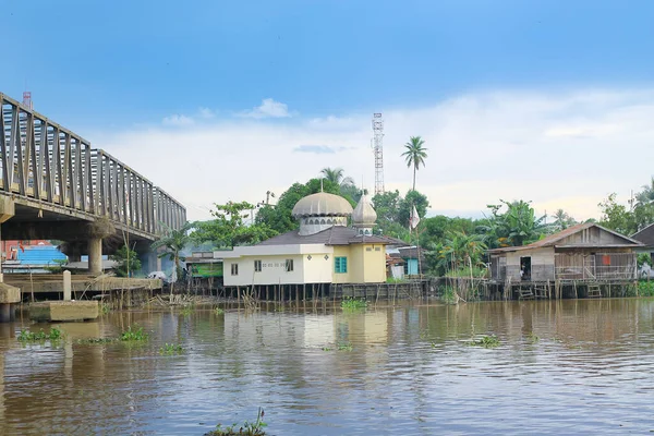 Mosque River Blue Sky Copy Space Environment Architecture Mosques Islamic — Foto Stock