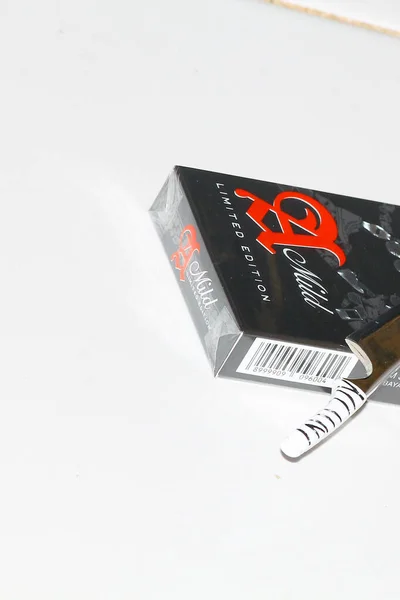 Mild Sampoerna Black Packaging Cigarettes Isolated White Backgound Copy Space —  Fotos de Stock