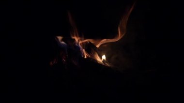 a fiery red fire that burns wood to charcoal and ashes. blazing fireplace. close-up, slow-motion shooting.