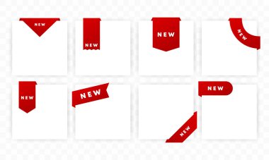 Yeni etiket simgesi seti. Yeni ürün etiketini duyurun. Vektör EPS 10. Arkaplanda izole.