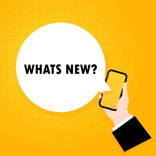 Coś Nowego Smartfon Bąbelkowym Sms Plakat Tekstem Nowego Komiczny Styl — Wektor stockowy
