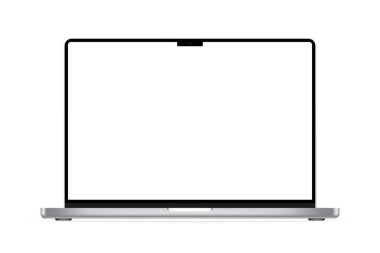 M1 Max ve M1 Pro işlemcili yeni model Slim Apple Macbook Pro. Vektör. Zaporizhzhia, Ukrayna - 26 Ekim 2021
