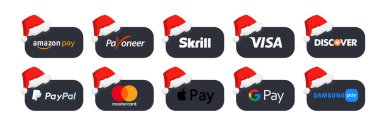 Popüler ödeme sistemi koleksiyonu. Pastacı, Amazon maaşı, PayPal Apple maaşı. Yeni yıl tatili. Zaporizhzhia, Ukrayna - 30 Kasım 2021.