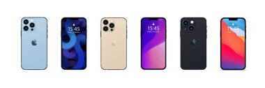 Iphone 13 Pro ve Pro Max. Sierra blue ve Gold Iphone. Yeni alet. Telefon cihazı. Zaporizhzhia, Ukrayna - 30 Kasım 2021