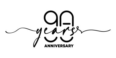 90 yıllık yıldönümü amblemi. Yıldönümü rozeti ya da etiketi. 90. kutlama ve kutlama tasarım unsuru. Tek sıra halinde. Vektör EPS 10. Arkaplanda izole.