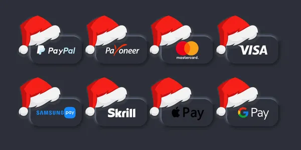 Популярна Колекція Платіжних Систем Payoneer Skrill Paypal Apple Платять Новорічні — стоковий вектор