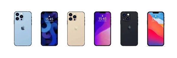 Iphone 13 Pro ve Pro Max. Sierra blue ve Gold Iphone. Yeni alet. Telefon cihazı. Zaporizhzhia, Ukrayna - 30 Kasım 2021