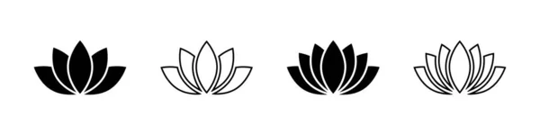 Lotuses Nelumbos Black Line Icon Blooming Flowers Pictograms Collection Yoga — Stock Vector