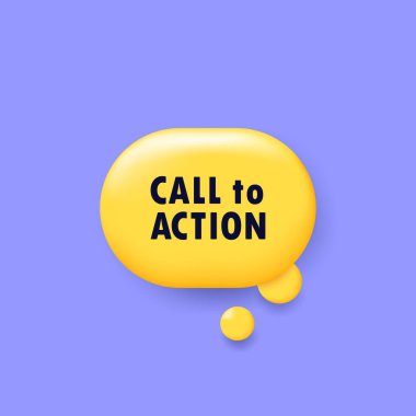 Harekete geçin. Call to Action metniyle üç boyutlu afiş. Vektör EPS 10. Beyaz arkaplanda izole.