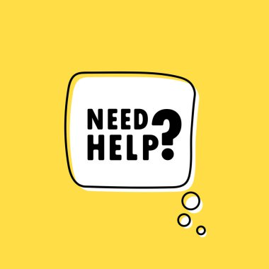 Yardım mesajlı Banner. Konuşma balonu pankartı. Vektör EPS 10. Beyaz arkaplanda izole.