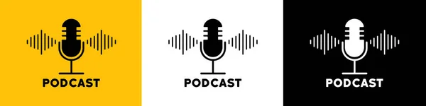 Podcast Simgesi Seti Radyo Stüdyo Mikrofonu Vektör Eps Beyaz Arkaplanda — Stok Vektör