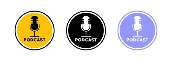 Podcast Simgesi Seti Radyo Stüdyo Mikrofonu Vektör Eps Beyaz Arkaplanda — Stok Vektör