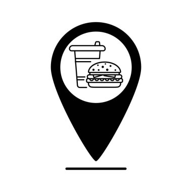 Fast food harita etiketi. Kafe konumu. GPS navigatörü. Vektör EPS 10. Beyaz arkaplanda izole.