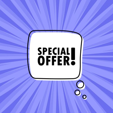 Özel teklif metniyle pankart. Konuşma balonu pankartı. Vektör EPS 10. Beyaz arkaplanda izole.