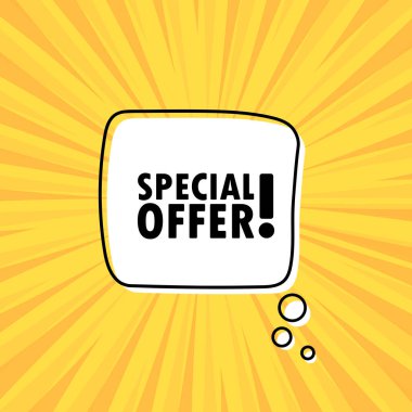 Özel teklif metniyle pankart. Konuşma balonu pankartı. Vektör EPS 10. Beyaz arkaplanda izole.