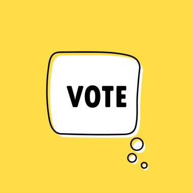 Oy metniyle pankart. Konuşma balonu pankartı. Vektör EPS 10. Beyaz arkaplanda izole.