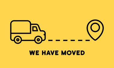 Afişi taşıdık. Seyahat ikonu. Yeni mağaza yeri. Seyahat konsepti. Haritadaki istikamet. Vektör Eps10.