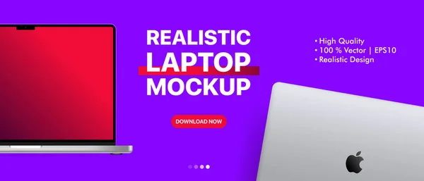 Realistisches MacBook Template Banner. Detaillierte Laptop-Attrappe. Jetzt herunterladen. Saporischschschja, Ukraine - 28. März 2022 — Stockvektor