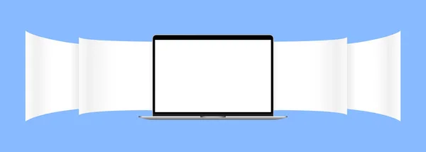 Mockup laptop realistis dengan antarmuka carousel. Dapat digunakan untuk bisnis, periklanan atau pemasaran. Ilustrasi vektor - Stok Vektor