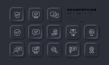 İşaretleme simgesini işaretle. Koruma açık, izleme, başarı, mesaj iletildi, işaret, madalya, onaylandı, tamam. Onaylanmış konsept. Neomorfizm tarzı. İş ve Reklamcılık için vektör satırı simgesi