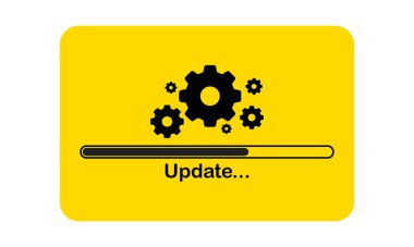 Vites Vektörü illüstrasyonu. Güncelleme metni ile vites yükselt. Ayarlama, kurulum, yapılandırma. Aygıta yükleme ya da indirme güncellemeleri için ölçeklendir. İş ve Reklamcılık için vektör satırı simgesi