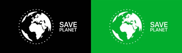 Значок Світової Лінії Земля Збереженням Тексту Планети Чорно Зеленого Фону — стоковий вектор