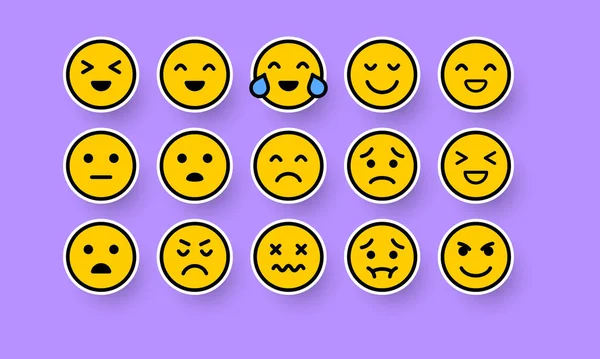 Emoticon Set Icon Англійською Смійся Плач Любов Сміх Сюрприз Язик — стоковий вектор