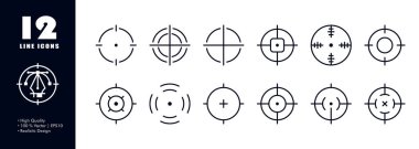 Hedefler simge belirledi. Hedef kitle, hedef alma, hedef belirleme, iş, çalışan, iş, pazarlama, pazarlama, hedefler. İş konsepti. İş ve Reklamcılık için vektör satırı simgesi.