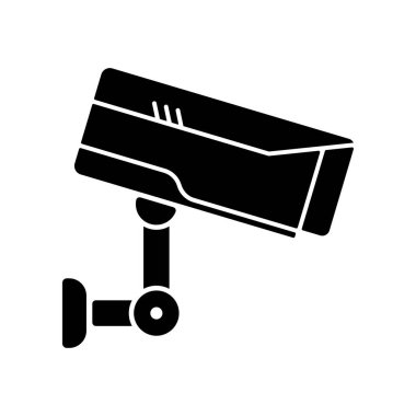 Güvenlik kamerası vektör çizimi. Güvenlik, alarm, koruma, video kamera, güvenlik, uzaktan kumanda, video kaydı, soygun, suç önleme, polis güvenlik sistemi konseptini arayın. Vektör satırı simgesi.