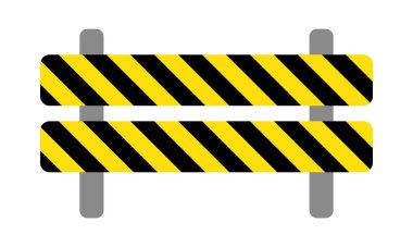 Trafik barikatı. Vektör çizimi. Bariyer, barikat, yol, araba, yol çalışması, çit, kaza, çizgili, siyah ve sarı, dikkat, sür. Uyarı işareti konsepti. İş için vektör satırı simgesi.