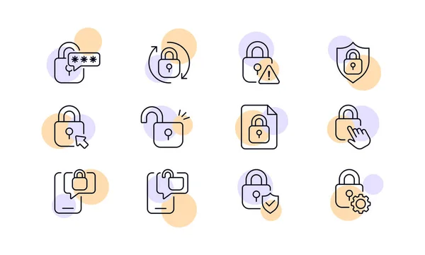 Privacy Locks Set Icon Password Circular Arrows Shield Warning Sign — Stock Vector