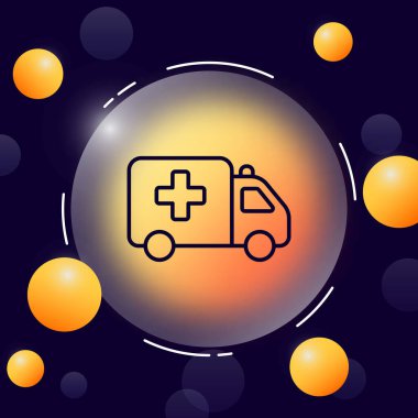 Ambulans hattı simgesi. Araba, doktor, sağlık görevlisi, haç, ilkyardım, yardım, tedavi, tedavi, reçete, hasta, hasta, hasta. Sağlık sigortası konsepti. Glasmorfizm tarzı. İş için vektör satırı simgesi.