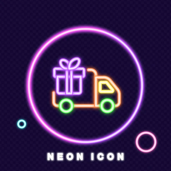 Presents Delivery Line Icon Logistics Gift Truck Parcel Package Box — Vector de stock