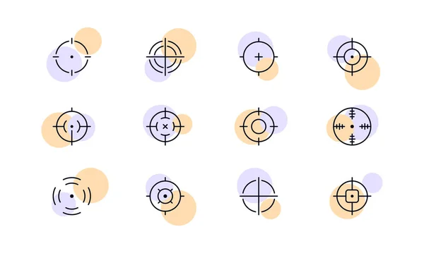 Aims Set Icon Target Audience Targeting Targetologist Planning Strategy Attract — Vettoriale Stock