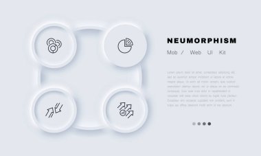 Diagrams set icon. Pie chart, donut, bar, arrows, statistics, statistical data, analytics, strategy, presentation, marketing, workflow, teamwork. Business concept. Neomorphism style. Vector line icon.