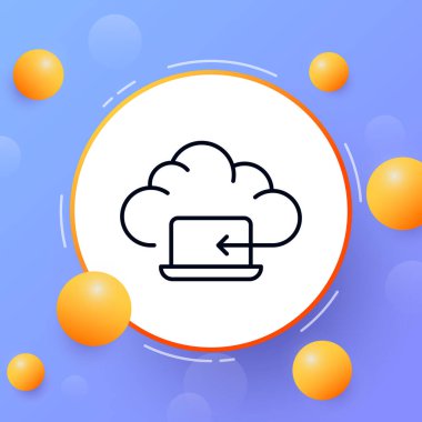 Laptop with cloud storage line icon. Sync, synchronization, arrow, remote, data transfer, upload, download, server, backup, store the information. Technology concept. Vector line icon for Business.