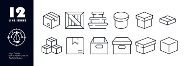Packing boxes set icon. Deliver parcels, courier, package, cardboard packaging, wooden, shipping, online purchase, buy, send. Delivery concept. Vector line icon for Business and Advertising.
