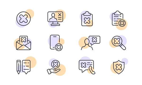 Rejection Crosses Set Icon Close Reject Clipboard Email Phone Email —  Vetores de Stock