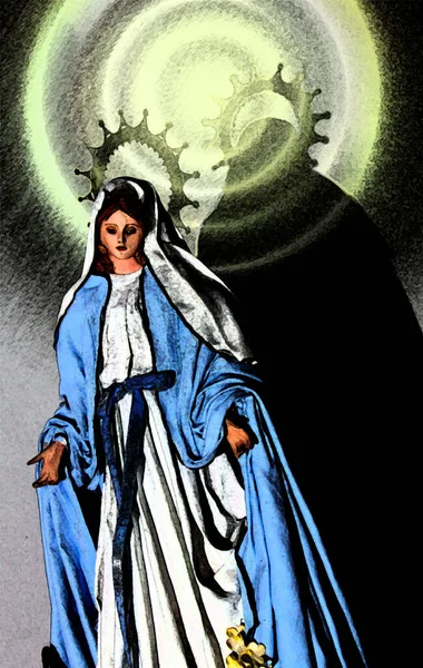 Light Guide Hand Virgin Mary Drawing Effect — Stock Photo, Image