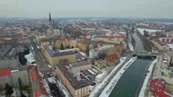 Panorama Van Olomouc Stad Met Historisch Deel Van Wenceslas Kathedraal — Stockvideo