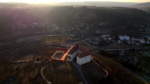 Letovice Castle Sunset Czech Republic View Drone — ストック動画